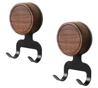 No Drill Suction Cup Hook with Walnut Wood Core for Bathroom and Kitchen Use, Waterproof Hook Supporting Up to 5kg on Glass Tile Marble Surfaces (2pcs)