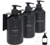 No Drill Wall Mount Shampoo and Conditioner Dispenser for Shower Gel Body Wash Soap Bottle Container Pump Black Refillable 3 Chamber Bottles, Bathroom Shampoo Dispenser for Shower Set Wall Mounted