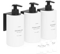 No Drill Wall Mount Shampoo and Conditioner Dispenser for Shower Gel Body Wash Soap Bottle Container White Refillable 3 Chamber Bottle, Plastic Bathroom Shampoo Dispenser for Shower Set Wall Mounted