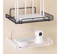 No Drill Wall Mounted Router Shelf - Easy Stick on Installat Open Design Elevated Eds for TV & Electronics Sto - Modern White nizer Solut