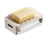 No Drill Wall Mounted Soap Dish, Space Aluminum Bathroom Soap Holder with Efficient Drainage, Rust Resistant Shower Storage Rack, Modern Gray and White Options(White)