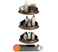 No Drill Wall Mounted Wooden Bathroom Corner Shelf Triangle Basket Solid Wood Waterproof for Black White(Black Three-layered)