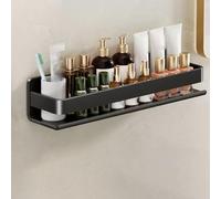 No-Drill Wall Shelf for Bathroom - 40cm Hanging Storage for Shampoo Sponges and Razors - Adhesive Hooks Included - Black Bathroom Accessories