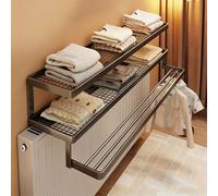 No Drill Wrought Iron Radiator Shelf - Multi-Functional Layered Storage Rack for Clothes & Accessories - Heavy-Duty Load-Bearing Capacity - Ideal for Living Room, Bedroom, Office (Black 50x23x19cm)