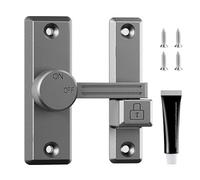 No Drilling Door Latch Lock, Rotate Bolt Locks Gate Latch with 2 Mounting Methods, Enhanced Safet Lock for Sliding & Push Doors - Grey