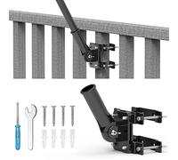 NO Drilling Flagpole Mount Fit for Balcony Railing - Flag Pole Holder Perfect for Porch & Fence - fit Round and Square Railing with Anti-Skid Silicone Patches - for 1 inch or thinner flagpole (Black)