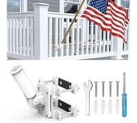 NO Drilling Flagpole Mount Fit for Balcony Railing - Flag Pole Holder Perfect for Porch & Fence - fit Round and Square Railing with Anti-Skid Silicone Patches - for 1 inch or thinner flagpole (White)