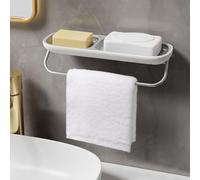 No drilling shower rack with integrated towel rail and bathroom shelf, wall mounted soap holder with two layer storage, space saving design with drainage function (Mint green (Nordic gray (with))