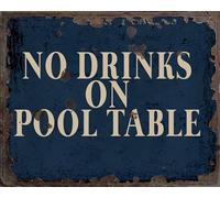 No Drinks On Pool Table Vintage Metal Signs for Wall Decor - 8 x 10 Inches Durable Aluminum Tin Sign Plaque for Home Garage Club bar Wall Art Decoration - Retro Wall Signs, Best Gift Idea