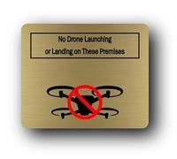 No Drone Launching or Landing Prohibition sign - 11.0x9.5cm Brushed Aluminium