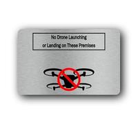 No Drone Launching or Landing Prohibition sign - 14.0x9.0cm Brushed Aluminium