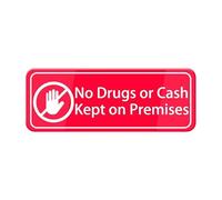 No Drugs Or Cash Kept On Premises Sign, 8X3 Inch Self Adhesive Sign For Door Or Wall, Easy Installation, Premium Acrylic Design For Business Store, Shop, Cafe, Office, Restaurant