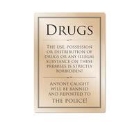 No Drugs Sign Gold A4 297x210mm Pub Bar Restaurant Licensed Premises Notice Anti Drugs Warning
