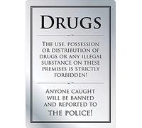 No Drugs Sign Silver A4 297x210mm Pub Bar Restaurant Licensed Premises Notice Anti Drugs Warning