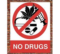 No Drugs Tolerated Notice Warning Safety Sign Multi Size Self Adhesive Vinyl Gloss Sticker (A5 (210mm x 148mm))