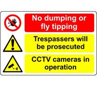 No dumping or fly tipping, trespassers will be prosecuted cctv cameras in operation Safety sign - 1mm Plastic sign (600mm x 400mm)