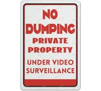 No Dumping Private Property Surveillance Sign, 8x12 Inch Aluminum Metal | Anti dumping sign for lots and vacant land; rust-proof aluminum warns dumping is banned and area is under video surveillance.