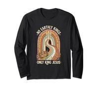 No Earthly Kings Only King Jesus Boho Rainbow Cross Long Sleeve T-Shirt