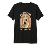 No Earthly Kings Only King Jesus Boho Rainbow Cross Premium T-Shirt