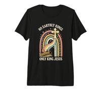 No Earthly Kings Only King Jesus Boho Rainbow Cross Premium T-Shirt