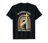 No Earthly Kings Only King Jesus Boho Rainbow Cross T-Shirt