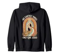 No Earthly Kings Only King Jesus Boho Rainbow Cross Zip Hoodie