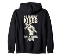 No Earthly Kings Only King Jesus Cross Hand Faith Zip Hoodie