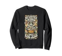 No Earthly Kings Only King Jesus Retro Peace Sign Fish Sweatshirt