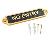 NO ENTRY Brass with Black Metal Door & Wall Sign Plaque | Restricted Access Warning Name Plate with Screws for Home Office Shop Gate | 21.5 x 4.5 cm | NO ENTRY