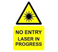 No entry laser in progress safety sign - Self adhesive sticker (200mm x 150mm)
