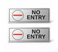 No Entry Sign - Silver Effect Self Adhesive Door Plaque 190 x 80 mm - Office, Warehouse & Private Property Access Sign (Set of 2)