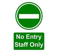No Entry Staff Only Aluminium Safety Composite Sign 300mm x 200mm. Green / White.