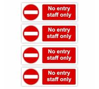 No Entry Staff Only Signs (4-Pack) Self Adhesive Vinyl / 5x15cm Each (Pack of 4) / Landscape Orientation Removable & Wipeable/Indoor or Outdoor Stickers/Gloss Finish/No Access Signs