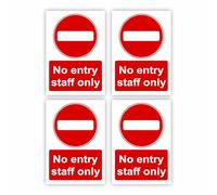 No Entry Staff Only Signs (4-Pack) Self Adhesive Vinyl / 7x10cm Each (Pack of 4) / Portrait Orientation Removable & Wipeable/Indoor or Outdoor Stickers/Gloss Finish/No Access Signs