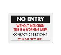 No Entry Without Induction This Is A Working Farm - Contact Number Safe Sign, Signs Outdoor, 12 X 8 In, Sign For Home, Business, Driveway Alert