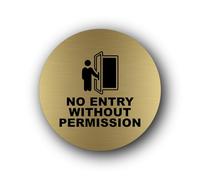 No Entry Without Permission Sign - 9.5x9.5cm Brushed Aluminium, Weatherproof, Self-Adhesive