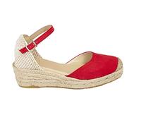 No ES lo mismo - Espadrille - Jute Sandals with Wedge Heel for Women | Platform Shoes 3 Cords Espadrille Buckle | Closed Toe | Colour: Sand Colour, Green, Pink, Navy and More Red Size: 8 UK