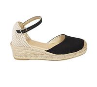 No ES lo mismo - Espadrille - Jute Sandals with Wedge Heel for Women | Platform Shoes 3 Cords Espadrille Buckle | Closed Toe | Colour: Sand Colour, Green, Pink, Navy and More Black Size: 7 UK
