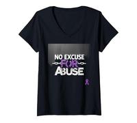 No Excuse for Abuse - Domestic Violence Awareness V-Neck T-Shirt, Women, Black, L