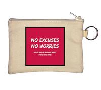 No Excuses No Worries Never Give Up Because Great Things Take Time Red Square Key Chain Coin Purse Beige