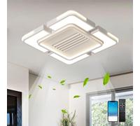 No Fan Blades Ceiling Fans with Lights and Remote Mute Modern Square Round Fan Light Ceiling with Bluetooth APP Smart Ceiling Fan Light 6 Wind Speed LED Dimmable (White Black) 84W