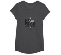 No Fear with Faith Life is Scary Without Jesus Christian T-Shirt, Girls, Dark Heather Grey, Large