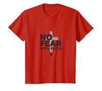 No Fear with Faith Life is Scary Without Jesus Christian T-Shirt, Kids, Red, 12 Years