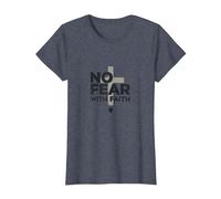 No Fear with Faith Life is Scary Without Jesus Christian T-Shirt, Women, Heather Blue, M