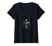 No Fear with Faith Life is Scary Without Jesus Christian V-Neck T-Shirt, Women, Black, XXL