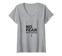 No Fear with Faith Life is Scary Without Jesus Christian V-Neck T-Shirt, Women, Heather Grey, L