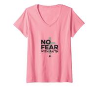 No Fear with Faith Life is Scary Without Jesus Christian V-Neck T-Shirt, Women, Pink, XXL