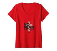 No Fear with Faith Life is Scary Without Jesus Christian V-Neck T-Shirt, Women, Red, XL