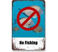 No Fishing Marine Tin Metal Sign Retro Poster Simple Wall Mural Decoration Pier Fish Pond Lakeside Outdoors Fence Suitable for Bedroom Restaurant Bathroom Indoor-Outdoor Bar Cafe 12x16 Inch