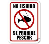 No Fishing Se Prohibe Pescar Bilingual Spanish English Signs Private Property Sign Warning Metal Sign for Outdoor and Indoor, 8 x 12 Inch